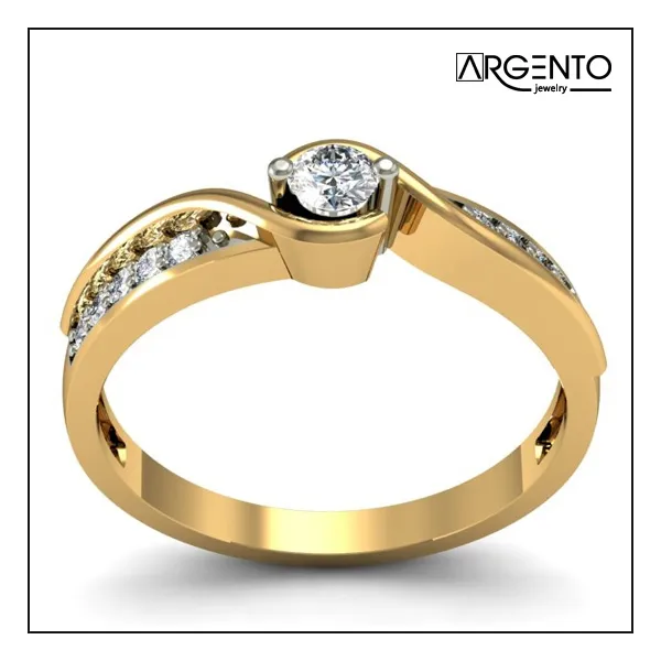 P059 Pierścionek z żółtego złota z brylantami 0,22 ct